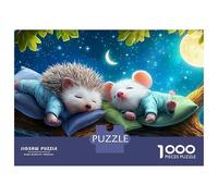 Amis endormis 1000 Pièces Puzzle Unique Jeu Cadeau Unique Hedgehog & Mouse Starry Night Puzzles Jouets De Difficiles pour Adultes 38x26cm/1000pcs