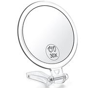 AMISCE Miroir grossissant x 30, Miroir de Voyage - Miroir à Main Double Face avec grossissement 1x 30x et poignée/Support réglable, Petit Miroir de Maquillage Portable, Cadeau pour Fille et Femme