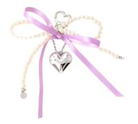AMISENK Breloque unique en forme de cœur avec nœud pour sac à main, porte-clés, perles, pendentif, accessoires décoratifs pour un usage quotidien, porte-clés élégant en ruban, violet