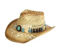 AMISENK Chapeau de paille élégant à large bord tissé à la main respirant ethnique paille vacances soleil western rétro chapeau western, b, Taille unique