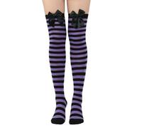 AMISENK Chaussettes hautes extensibles avec nœuds élégants en mélange de polyester doux pour porter des tenues de tous les jours, Noeud noir violet, taille unique
