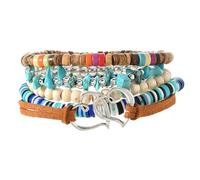 AMISENK Coquillage de noix de coco perlé avec détails turquoises Bijoux de mode Accessoires de poignet Cadeau fait main Coquille de noix de coco, taille unique, Comme décrit