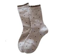 AMISENK Durability Chaussettes mi-mollet pour femme avec poignets volantés et motif cœur à pois pour l'hiver et l'automne en laine mélangée, Thé au lait., taille unique