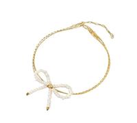 AMISENK Élégant double anneau de perles modernes esthétiques à deux boucles avec nœud papillon avec longueur réglable pour plus de confort pour les étudiants, taille unique, Comme décrit