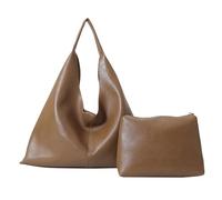 AMISENK Ensemble de 2 sacs à main souples sous les bras en cuir PU souple pour femme - Grande capacité - Pour le travail et les voyages - Sac de travail tendance, marron clair, One Size