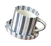 AMISENK Ensemble de tasses et soucoupes en céramique décorées avec des rayures de 12,7 cm, plat multifonction pour cuisine et environnement en céramique robuste