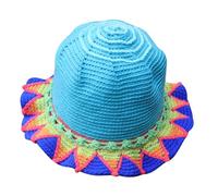 AMISENK Handcrochet Chapeau de pêcheur pour femme Patchwork Plage Fille Élégant Pêcheur Photographie Voyage Seau souple Chapeau de vacances, Tournesol bleu roi, taille unique