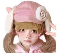 AMISENK Joli chapeau de cabbie élégant sur le thème des lapins avec oreilles en fourrure vintage - Unisexe - Pour l'automne et l'hiver - Pour un usage quotidien - Mode pour femme