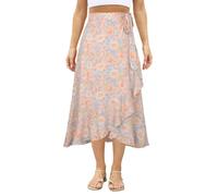 AMISENK Jupe asymétrique florale pour femme Ourlet haut-bas décontracté plage longue pour tous les jours et streetwear femmes jupes à imprimé floral femmes laces-up décontracté