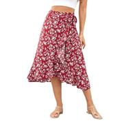 AMISENK Jupe asymétrique florale pour femme Ourlet haut-bas décontracté plage longue pour tous les jours et streetwear femmes jupes à imprimé floral femmes laces-up décontracté