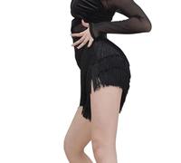 AMISENK Jupe de danse latine extensible avec ourlets à franges noires en polyester léger Plusieurs tailles pour l'entraînement sur scène Jupe de danse professionnelle, Noir , M