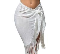 AMISENK Jupe de plage taille haute pour femme avec franges - Taille réglable - Pour les vacances à la plage, les vacances