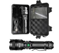 AMISENK Lampe de poche à faisceau réglable avec affichage de charge numérique en aluminium - Modes d'éclairage réglables pour les urgences - Lampe de poche portable en métal