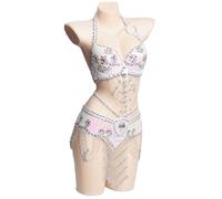 AMISENK Lot de 2 costumes de danse orientale tribale pour femme avec soutien-gorge et ceinture - Costume de danse professionnelle pour carnaval, fête, danse