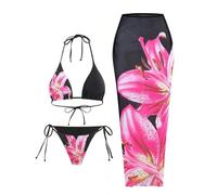 AMISENK Maillot de bain tankini imprimé floral pour femme avec bas jupe et haut noué pour un style confortable