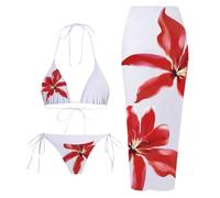 AMISENK Maillot de bain tankini imprimé floral pour femme avec bas jupe et haut noué pour un style confortable