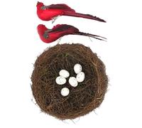 AMISENK Nichoir à oiseaux en rotin naturel avec accents à plumes et faux œufs pour la mise en scène de printemps Accessoires de photographie Nid d'oiseau miniature