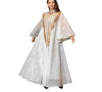 AMISENK Robe musulmane à paillettes pour femme du Moyen-Orient Robe pleine longueur ample Thobe Lady manches longues Moyen-Orient Thobe pour femmes manches longues paillettes lâche, blanc, S
