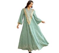 AMISENK Robe musulmane à paillettes pour femme du Moyen-Orient Robe pleine longueur ample Thobe Lady manches longues Moyen-Orient Thobe pour femmes manches longues paillettes lâche, Vert, XL