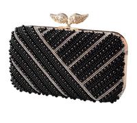 AMISENK Sac à main de luxe avec fausses perles - Construction légère en polyester - Plusieurs options de transport pour bal de fin d'année, événement, Noir , One Size