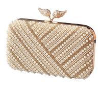 AMISENK Sac à main de luxe avec fausses perles - Construction légère en polyester - Plusieurs options de transport pour bal de fin d'année, événement, champagne, One Size