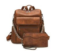 AMISENK Sacs à dos pour femme - Sacs de voyage en polyuréthane - Sac à main convertible - Sac à bandoulière avec sac à main en cuir synthétique, Marron bicolore