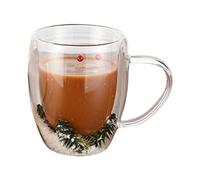 AMISENK Tasse en verre double couche avec poignée pour boissons chaudes et froides - Tasse transparente avec décoration élégante de fleurs séchées - 350 ml