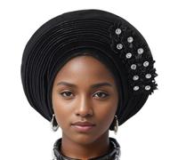 AMISENK Turban en fil brillant à fleurs pour femme multicouche ethnique africaine mariage turban formel chapeau de soleil élégant, Noir , taille unique