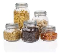 Amisglass Boîtes à Pâtes, Bocal en Verre Rangement Cuisine, 5 Pots de Conservation Alimentaire pour Épice, Spaghetti, Café, Céréale