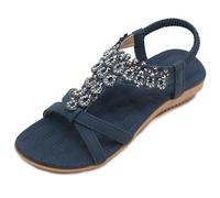 Amissz Sandales Femme Été Confortable Plate Chaussures Mode Casual T-Strap Respirantes Bohême Tongs Bout Ouvert Sandales avec Plat Vacances Style 4 Bleu marine 36EU