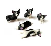 AMITD Mr.Z Studio Mini Dog Welsh Corgi Figurine Collection Réaliste Résine Chiot Mignon Modèle Magnifique Décoration Cadeau pour Adultes (Noir et Blanc)