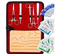 AMITD Suture Practice Kit complet d'outils de couture en acier inoxydable avec 14 bandes prédécoupées réutilisables et tampon de couture en gel de silice et sac de rangement réutilisables
