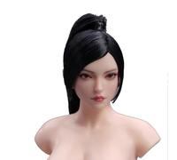 AMITD Tête de femme 1/6 Sculpt Tempérament Fille Movable Big Eyes Noir Cheveux longs Tête de queue de cheval haute pour phices de 30,5 cm, figurine d'action TBLeague Body Collection