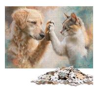 Amitié Canine et féline - Puzzle en Bois de 500 pièces pour Adultes, Jeu éducatif et défi, Cadeau de Noël, 500 pièces (52 x 38 cm)
