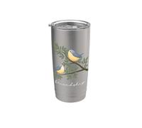 Amitié Deux oiseaux sur une branche Texte blanc Gobelet isotherme en acier inoxydable double paroi