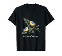 Amitié Deux Oiseaux sur Une Branche Texte Blanc T-Shirt Graphique avec Valeur