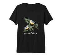 Amitié Deux Oiseaux sur Une Branche Texte Blanc T-Shirt Haut de Gamme