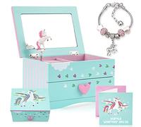 Amitié Lane Boite à Bijoux Fille - Boite à Bijoux - Boite à Musique pour Anniversaire - Cadeaux Licorne pour Filles - Décoration de Chambre Licorne pour Petite Fille - Menthe