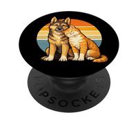 Amitié rétro Chien et Chat PopSockets PopGrip Adhésif