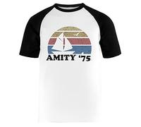Amity 75 - The Summer of Great White Shark Jaws T-Shirt De Baseball Blanc T-Shirt À Manches Courtes