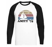 Amity 75 - The Summer of Great White Shark Jaws T-Shirt De Baseball Blanc T-Shirt Écologique