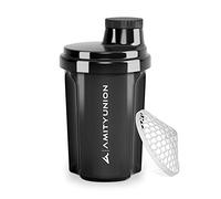 AMITYUNION Protein Shaker 300 ml Heaven étanche, sans BPA avec tamis cliquable et balance pour shakes de lactosérum crémeux, coupes de fitness pour isolats et concentrés sportifs, original en noir