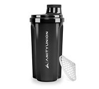AMITYUNION Protein Shaker 700 ml Heaven étanche, sans BPA avec tamis cliquable et balance pour shakes de lactosérum crémeux, coupes de fitness pour isolats et concentrés sportifs, original en noir