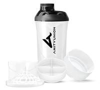 AMITYUNION Protein Shaker Deluxe 700 ml - Agitateur de protéines étanche, sans BPA - Tamis et tartre pour les shakes crémeux de poudre de protéines de lactosérum - Gobelet Blanc Noir