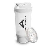 AMITYUNION Shaker à protéines 700 ml FYRA étanche - sans BPA avec compartiment à poudre, tamis et balance pour shakes crémeux, tasses, shakers pour isolants et concentrés Iso Sport, Blanc