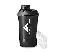 AMITYUNION Shaker à protéines Black Smoke Deluxe 800 ml - Shaker à protéines anti-fuite - Sans BPA avec tamis et balance pour shakes crémeux à base de protéines de lactosérum