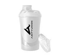 AMITYUNION Shaker à protéines Blanc Deluxe 800 ml - Shaker à protéines anti-fuite - Sans BPA avec tamis et balance pour shakes crémeux à base de protéines de lactosérum