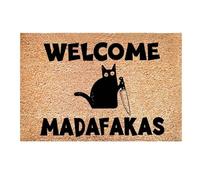 AMIUHOUN 1 tapis de sol imprimé Dark Cat Welcome Madafakas - Décoration d'intérieur - Cuisine - Salle de bain - Décoration amusante