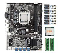 AMIUHOUN 8 cartes B75 BTC Mining Carte mère + CPU + 8 cartes Riser VER15X + 2 x 4G DDR3 Mémoire 8 USB 3.0 (PCIE) GPU LGA1155 DDR3 SATA3.0