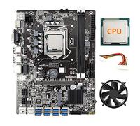AMIUHOUN 8 cartes mère B75 ETH Mining + CPU + ventilateur de refroidissement + câble d'extension d'alimentation 24 broches 8 x USB 3.0 (PCIE) fente LGA1155 DDR3 SATA3.0